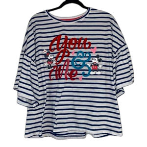 Women's Disney Parks Striped Blue Mickey and Minnie You & Me T-Shirt Size Med